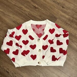 Heart Patterned Red and White Women's Sweater